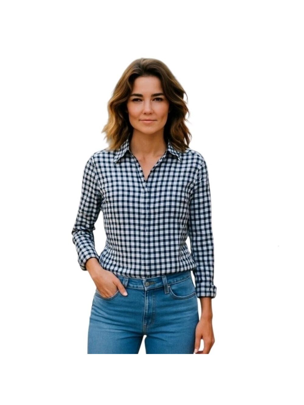 𝅺splendid Black White Plaid Long Sleeve Checkered Button Down Shirt Top Size XS